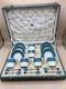 Vintage F. D & Co Turquoise Coffee / Tea Set In Shagreen Box Silver Spoons 1900s