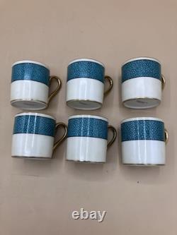 Vintage F. D & Co Turquoise Coffee / Tea Set in Shagreen Box Silver Spoons 1900s