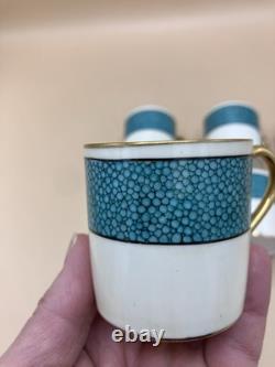 Vintage F. D & Co Turquoise Coffee / Tea Set in Shagreen Box Silver Spoons 1900s