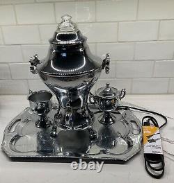 Vintage Fancy Coffee Pot Set with Tray 5 Pieces With Cord Works Well