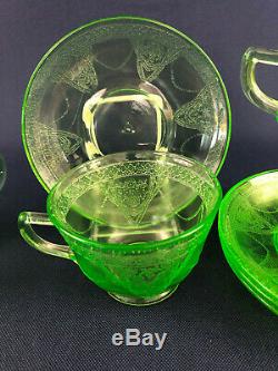 Vintage Federal Glass Co. Uranium depression glass coffee set LOVEBIRDS c. 1931