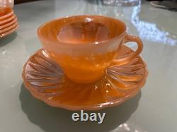 Vintage Fire-King Lustre / Anchor Hocking Suburbia Peach Lustre Coffee Set 6