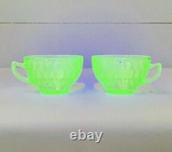 Vintage Fire King Vaseline Glass Glowing Set Of 2 Coffee Tea Cups