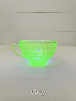 Vintage Fire King Vaseline Glass Glowing Set Of 2 Coffee Tea Cups