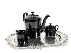 Vintage Fitz & Floyd Coffee Service 6 Cup Total Black Japan MCM Rare