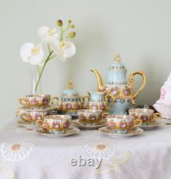 Vintage Foreign Alt Wien, Fragonards Love Story blue Gold Espresso Coffee Set