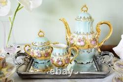 Vintage Foreign Alt Wien, Fragonards Love Story blue Gold Espresso Coffee Set