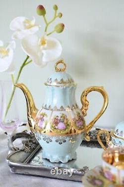 Vintage Foreign Alt Wien, Fragonards Love Story blue Gold Espresso Coffee Set