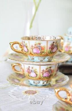 Vintage Foreign Alt Wien, Fragonards Love Story blue Gold Espresso Coffee Set