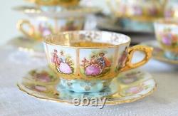 Vintage Foreign Alt Wien, Fragonards Love Story blue Gold Espresso Coffee Set
