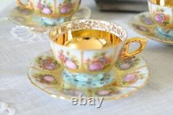 Vintage Foreign Alt Wien, Fragonards Love Story blue Gold Espresso Coffee Set