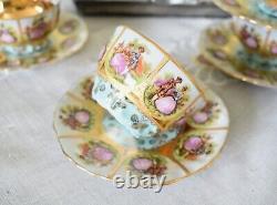 Vintage Foreign Alt Wien, Fragonards Love Story blue Gold Espresso Coffee Set