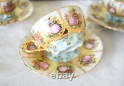 Vintage Foreign Alt Wien, Fragonards Love Story blue Gold Espresso Coffee Set
