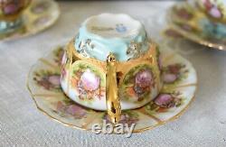 Vintage Foreign Alt Wien, Fragonards Love Story blue Gold Espresso Coffee Set