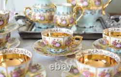 Vintage Foreign Alt Wien, Fragonards Love Story blue Gold Espresso Coffee Set