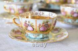 Vintage Foreign Alt Wien, Fragonards Love Story blue Gold Espresso Coffee Set