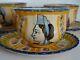 Vintage Four Cups Coffe And Saucer Ceramic France Henriot Quimper