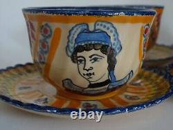 Vintage Four Cups Coffe And Saucer Ceramic France Henriot Quimper