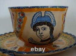 Vintage Four Cups Coffe And Saucer Ceramic France Henriot Quimper