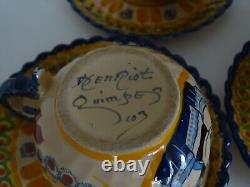 Vintage Four Cups Coffe And Saucer Ceramic France Henriot Quimper