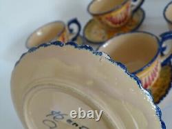 Vintage Four Cups Coffe And Saucer Ceramic France Henriot Quimper