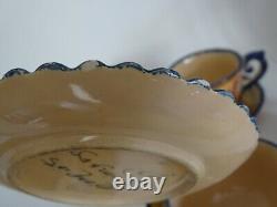 Vintage Four Cups Coffe And Saucer Ceramic France Henriot Quimper