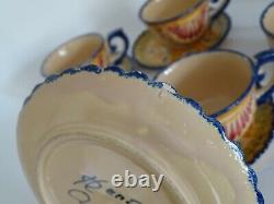 Vintage Four Cups Coffe And Saucer French Faience Henriot Quimper