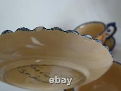 Vintage Four Cups Coffe And Saucer French Faience Henriot Quimper