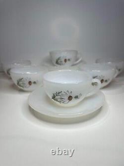 Vintage French ARCOPAL Glass Daisies. Arcopal SET OF 6 cup and saucer