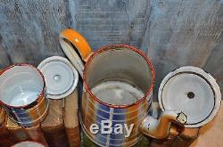 Vintage French Enamelware Plaid Canisters Enamel Set of 6 Plus Coffee Pot