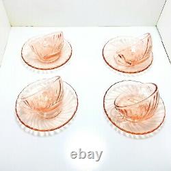 Vintage French Glcoloc Coffee Cup set of 4, Round Saucer, pink Glass, France