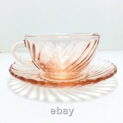 Vintage French Glcoloc Coffee Cup set of 4, Round Saucer, pink Glass, France