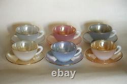 Vintage French opaline coffee set 6 cups Rainbow tea opalescent Harlequin