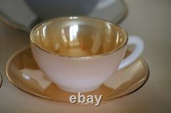 Vintage French opaline coffee set 6 cups Rainbow tea opalescent Harlequin