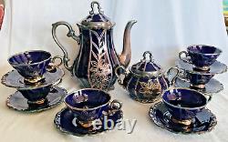 Vintage Friedrich Deusch silver overlay Western Germany Porcelain Coffee Pot Set