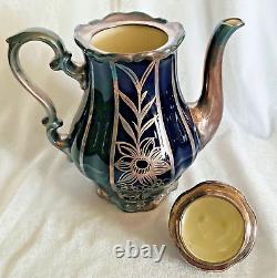 Vintage Friedrich Deusch silver overlay Western Germany Porcelain Coffee Pot Set