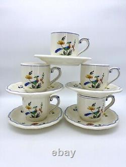 Vintage GIEN France Coffee/Espresso Cup & Saucer Oiseaux de Paradis Set Of 5