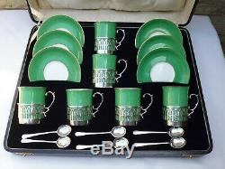 Vintage George Johnson (crescent China) Art Deco Coffee Set/silver Holders