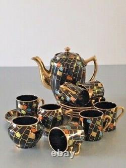 Vintage Gibsons Coffee Pot Set Black & Gold Harlequin