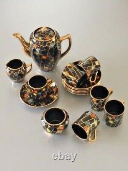 Vintage Gibsons Coffee Pot Set Black & Gold Harlequin