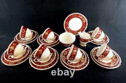 Vintage Gladstone Red Burgundy & Gold Tea Coffee Cup Set For 7 Creamer Sugar