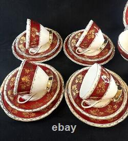 Vintage Gladstone Red Burgundy & Gold Tea Coffee Cup Set For 7 Creamer Sugar