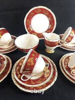 Vintage Gladstone Red Burgundy & Gold Tea Coffee Cup Set For 7 Creamer Sugar