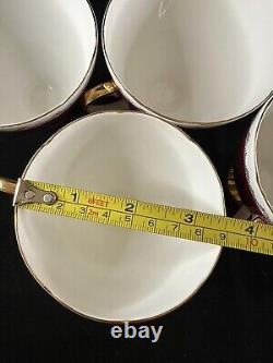 Vintage Gladstone Red Burgundy & Gold Tea Coffee Cup Set For 7 Creamer Sugar
