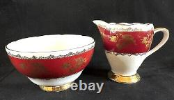 Vintage Gladstone Red Burgundy & Gold Tea Coffee Cup Set For 7 Creamer Sugar