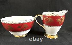 Vintage Gladstone Red Burgundy & Gold Tea Coffee Cup Set For 7 Creamer Sugar