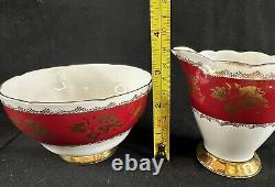 Vintage Gladstone Red Burgundy & Gold Tea Coffee Cup Set For 7 Creamer Sugar