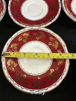 Vintage Gladstone Red Burgundy & Gold Tea Coffee Cup Set For 7 Creamer Sugar
