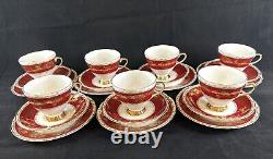 Vintage Gladstone Red Burgundy & Gold Tea Coffee Cup Set For 7 Creamer Sugar