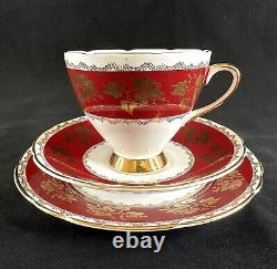 Vintage Gladstone Red Burgundy & Gold Tea Coffee Cup Set For 7 Creamer Sugar